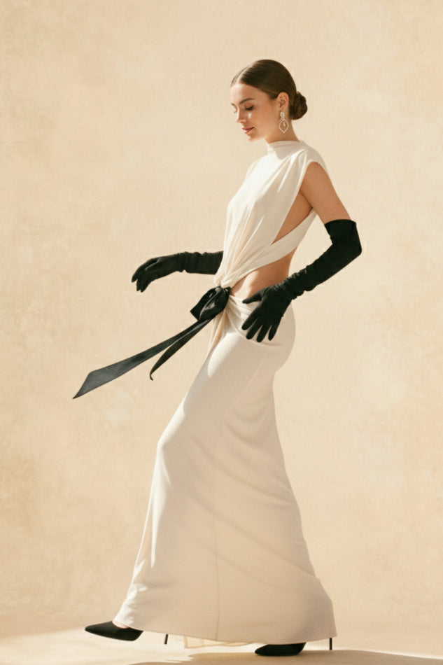 Bows Tassel Pleated Waistless Maxi Dress