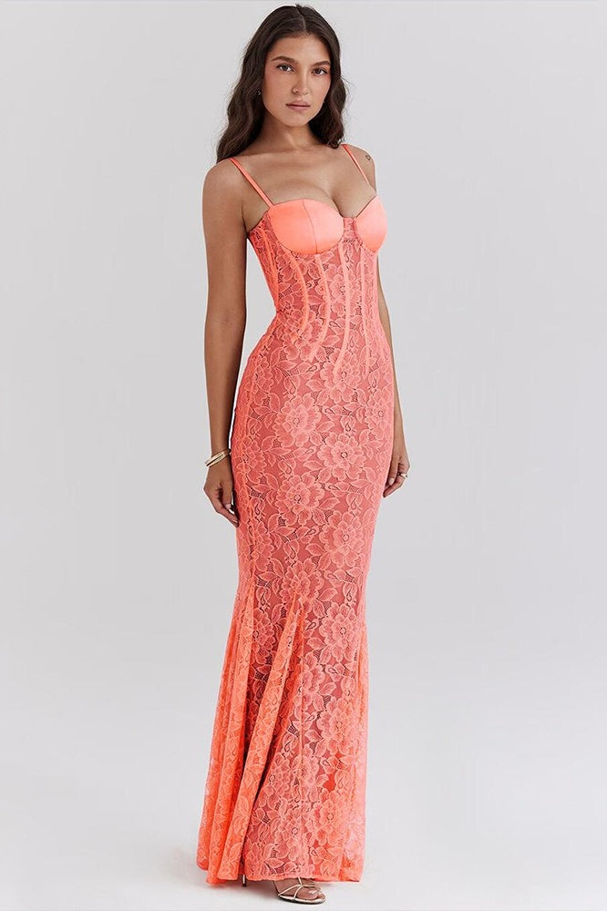 Lace Backless Spaghetti Strap Maxi Dress