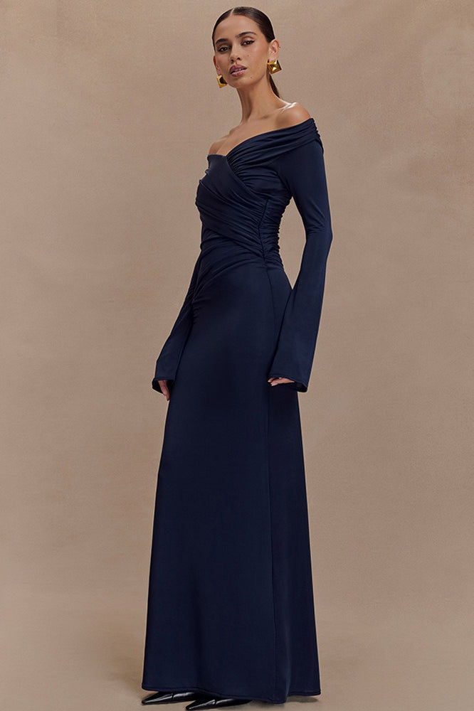 VNeck Slim Fit Ruched Maxi Dress