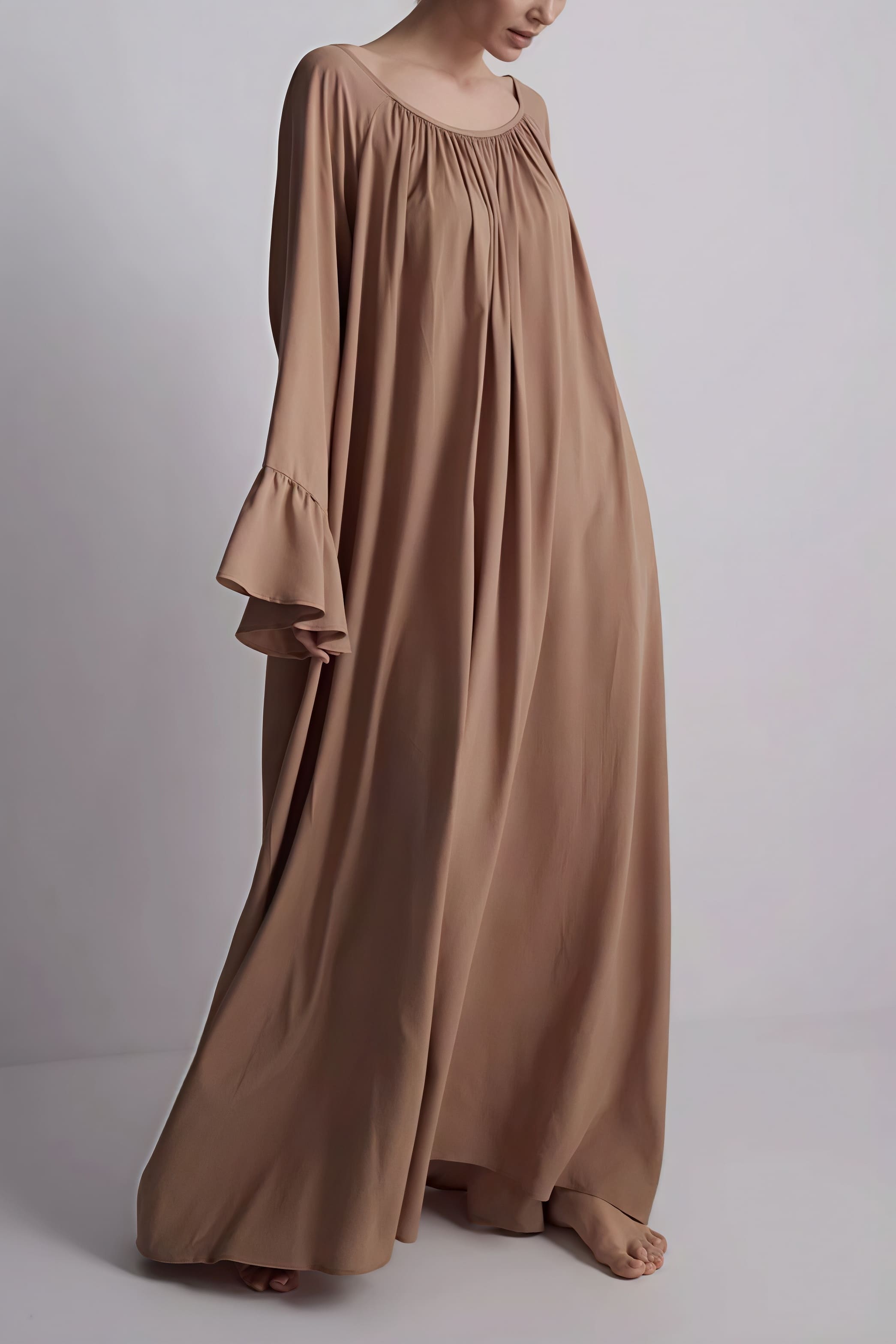 Solid Loose Slouchy Flared Hem Maxi Dress