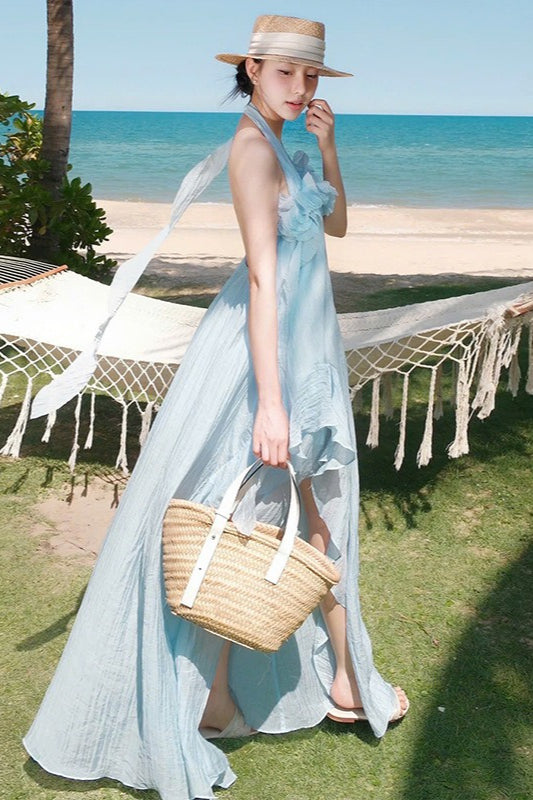 Halter Elegant Slim 3D Floral Maxi Dress