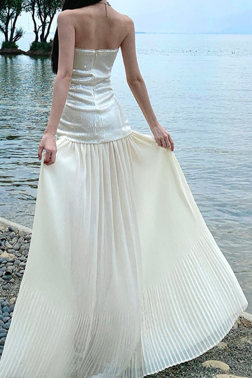 Sequin Patchwork Strapless Flowy Maxi Dress