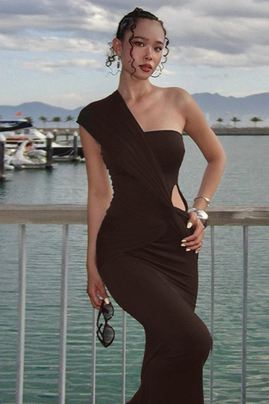 One Shoulder Cross Side Cutout Wrap Dress