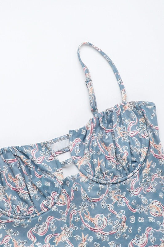 Sexy Spaghetti Strap Paisley Floral Bodycon Maxi Dress