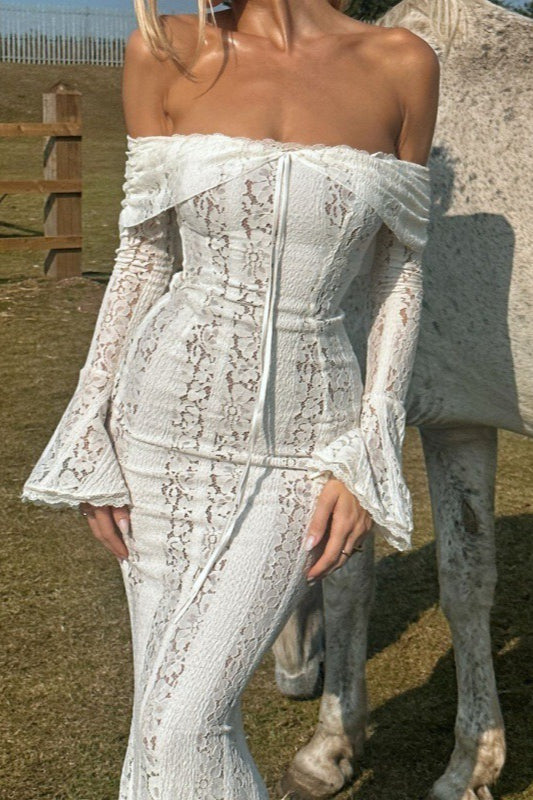 Lace Bustier Bell Sleeve Maxi Dress