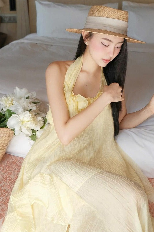 Halter Elegant Slim 3D Floral Maxi Dress