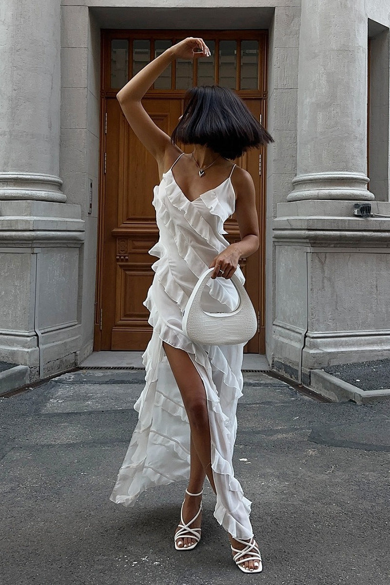 Cami Slit Patchwork Ruffle Sexy Maxi Dress