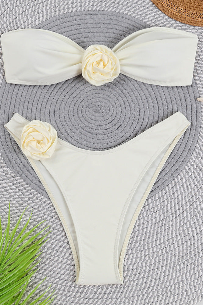 Solid 3D Flower Bikini Set