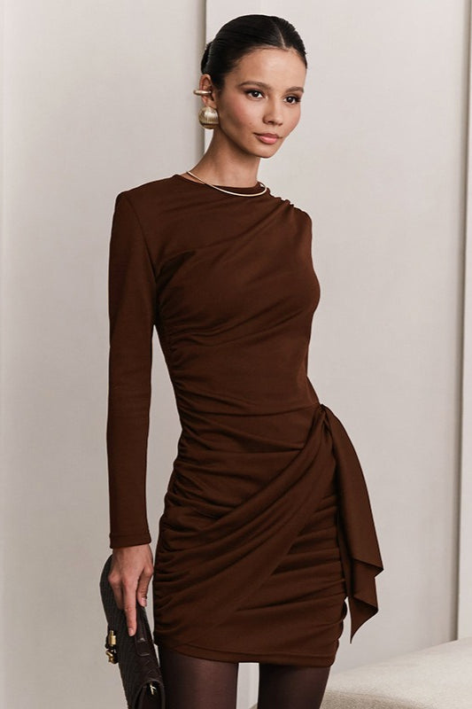 Sexy Ruched Bandage Fitted Bodycon Round Neck Mini Dress