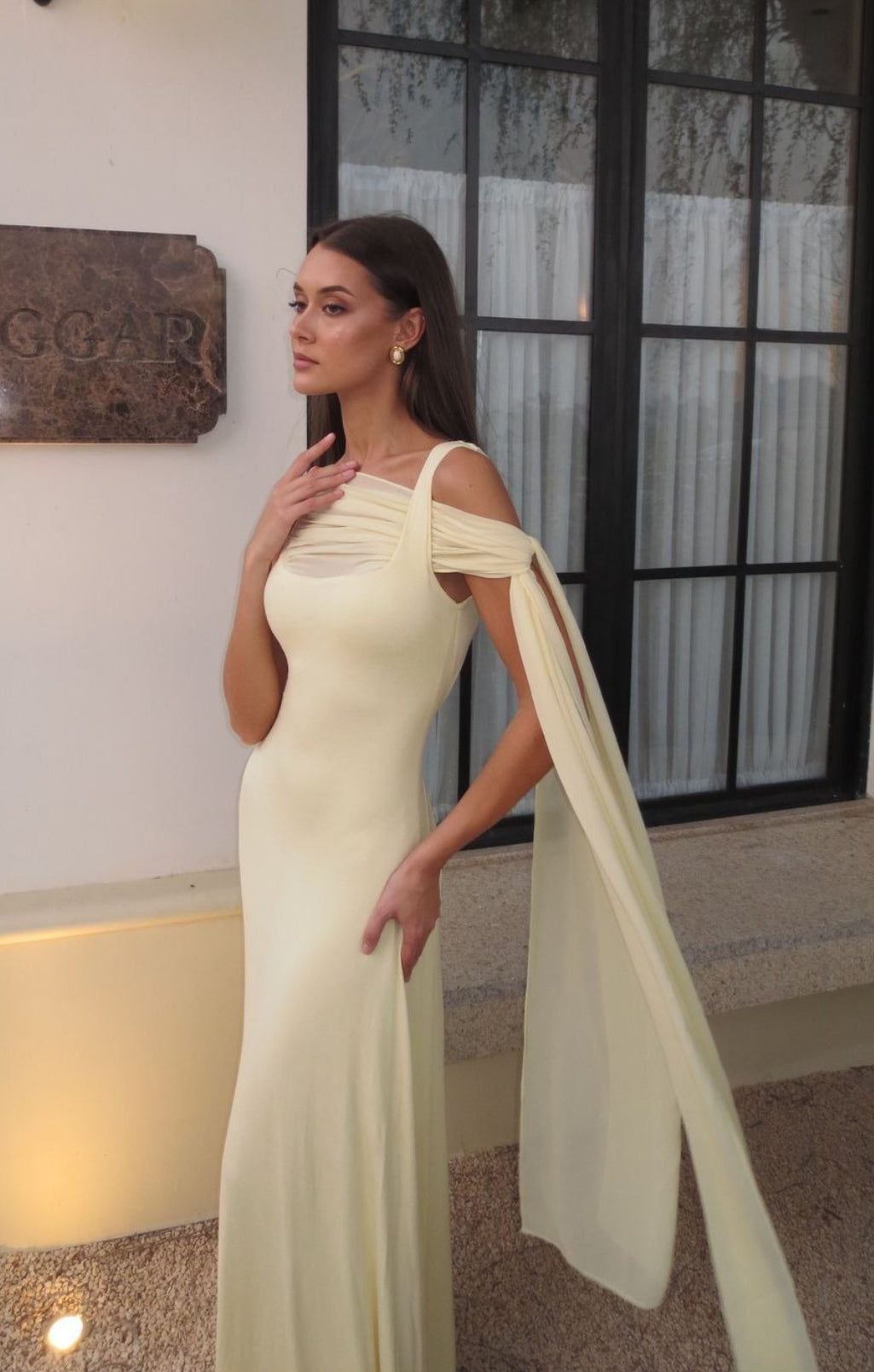 Elegant Solid Sash Shawl Cami Maxi Dress