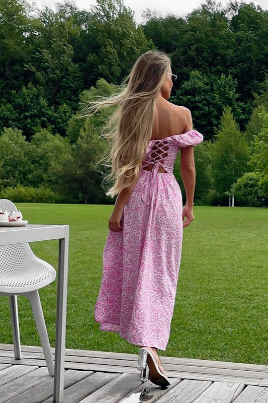 Chic Strapless Cowl Back Floral Dress