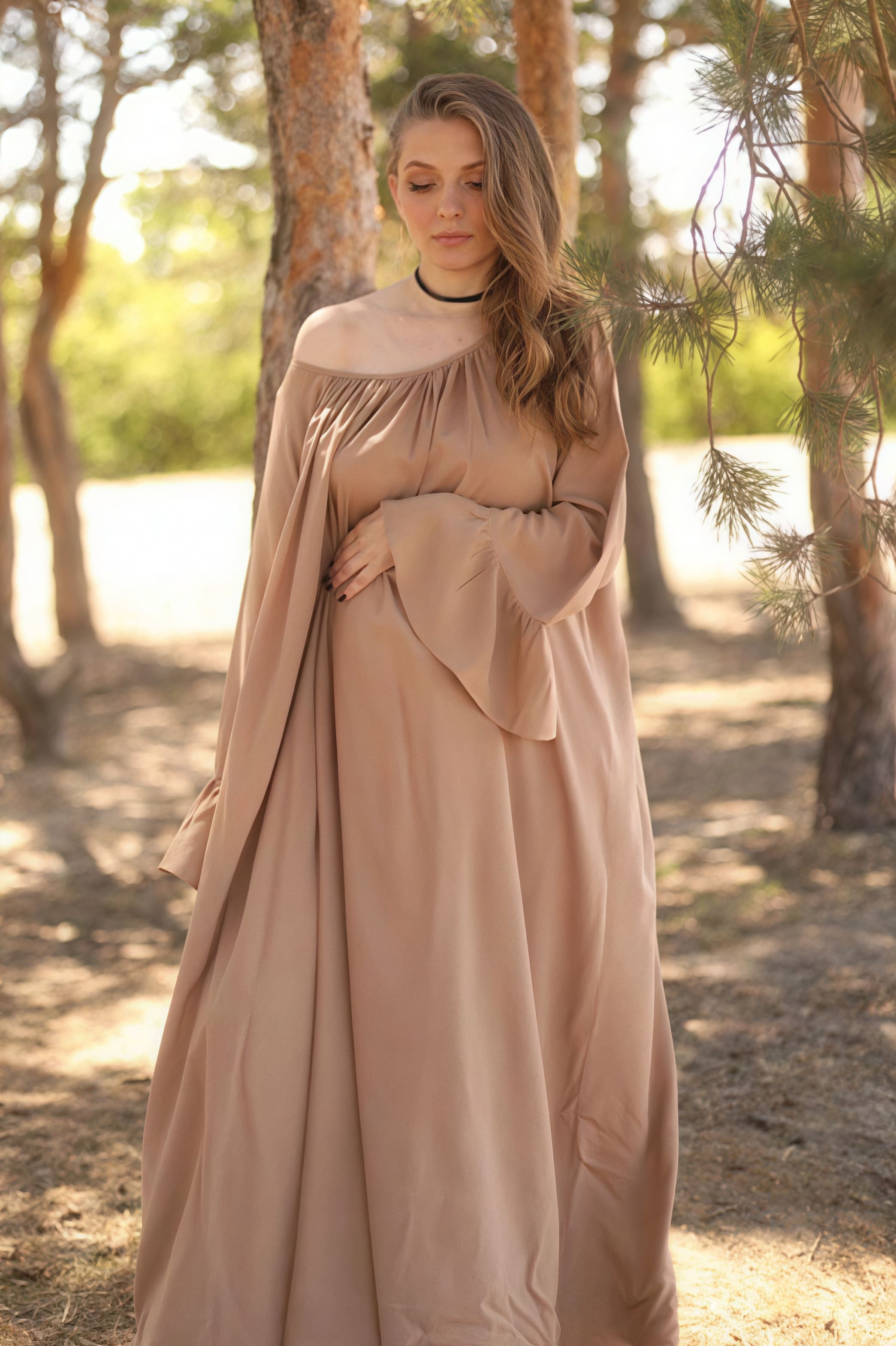 Solid Loose Slouchy Flared Hem Maxi Dress