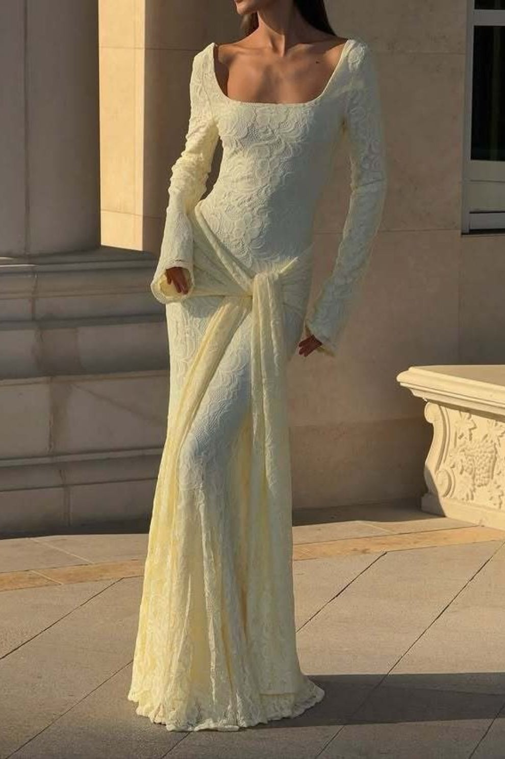 Elegant Long Sleeve Lace Mermaid Backless Formal Dress