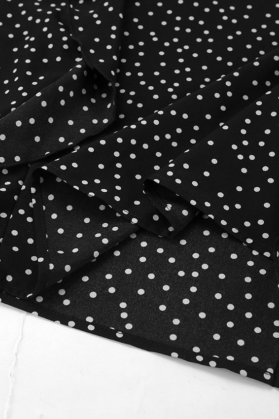 Vintage VNeck Polka Dot Puff Sleeve ALine Maxi Dress