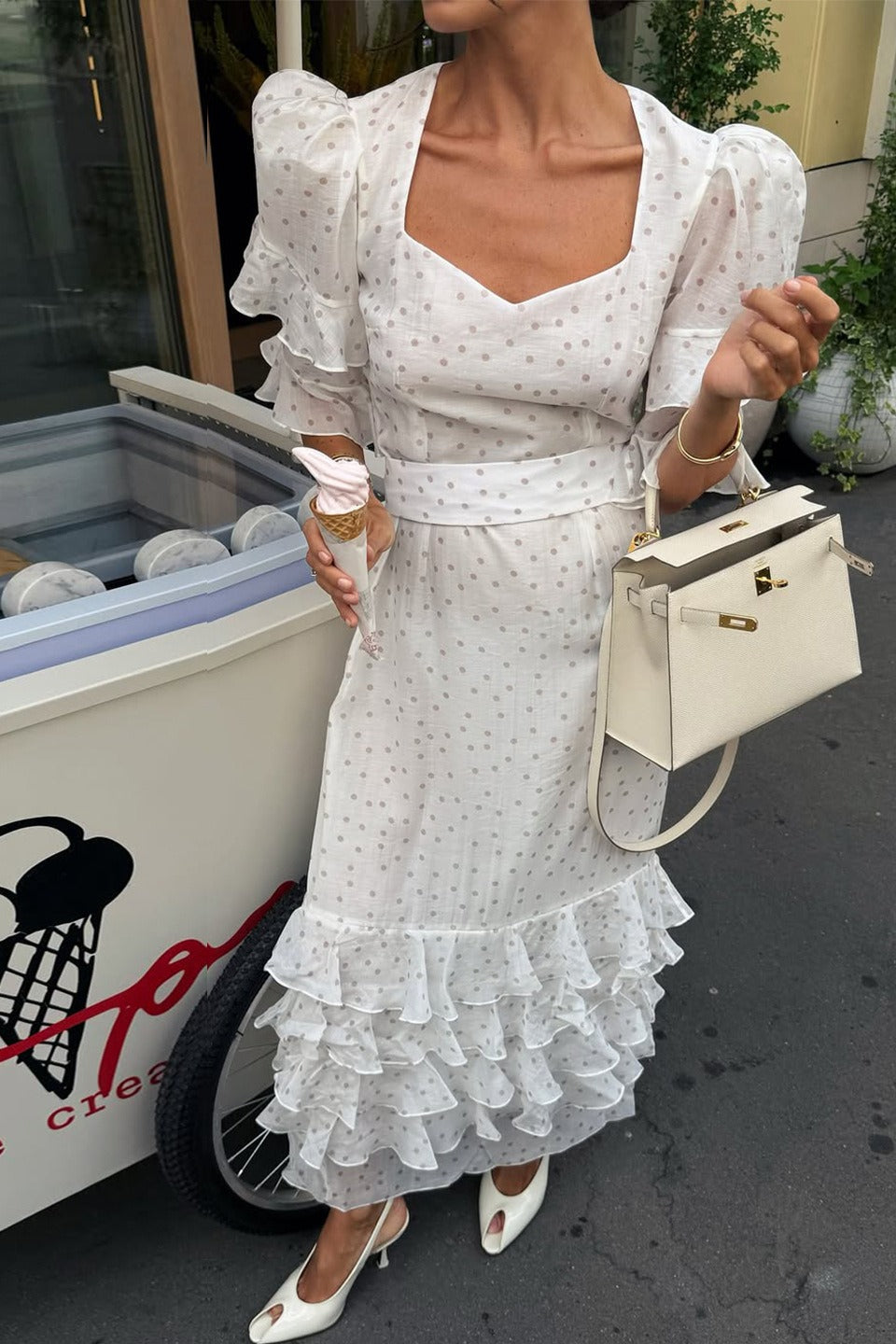 White Puff Sleeve Ruffled Bodycon Maxi Dress