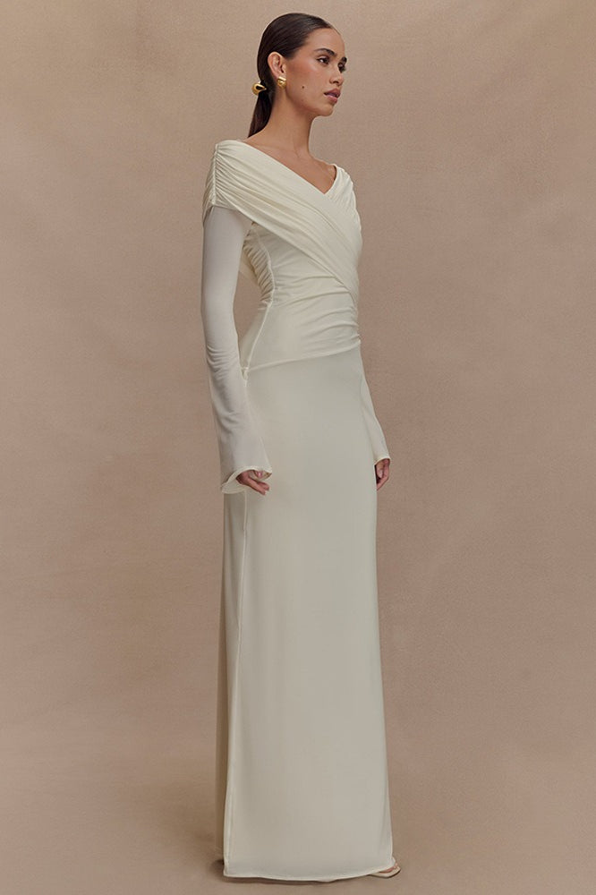 VNeck Slim Fit Ruched Maxi Dress