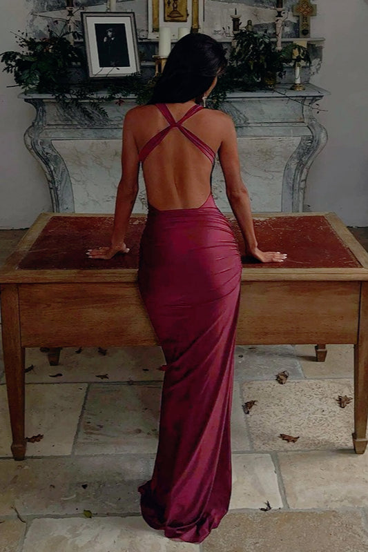 Elegant Draped Halter Slip Dress