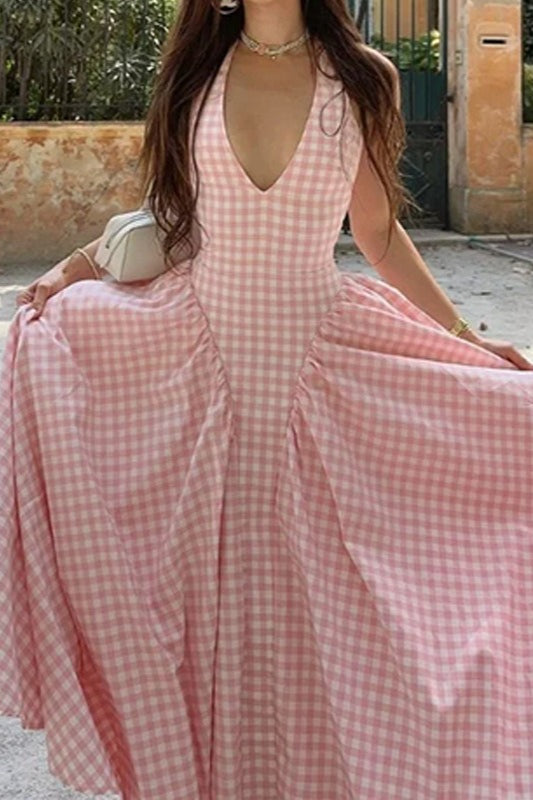 Elegant WaistPleated Maxi Dress