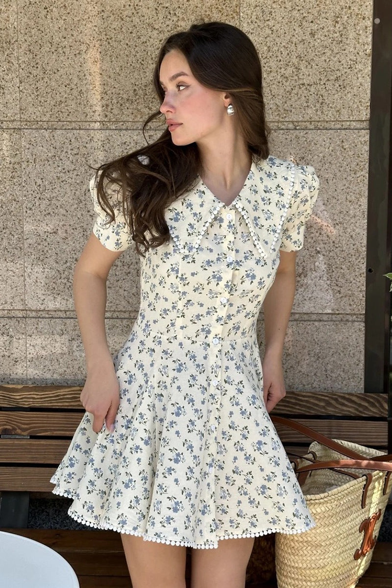 Floral Print Peter Pan Collar Wrap Dress