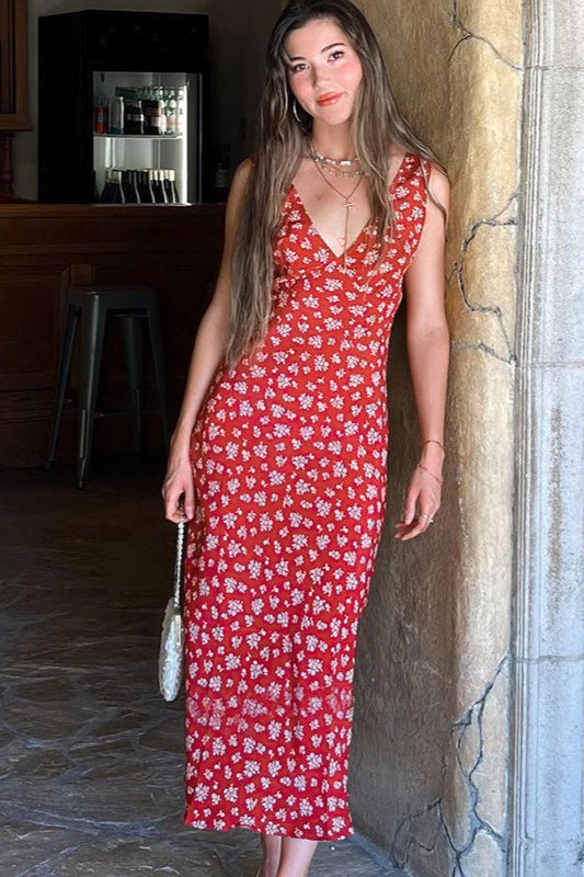 VNeck Sleeveless Slip Floral Dress