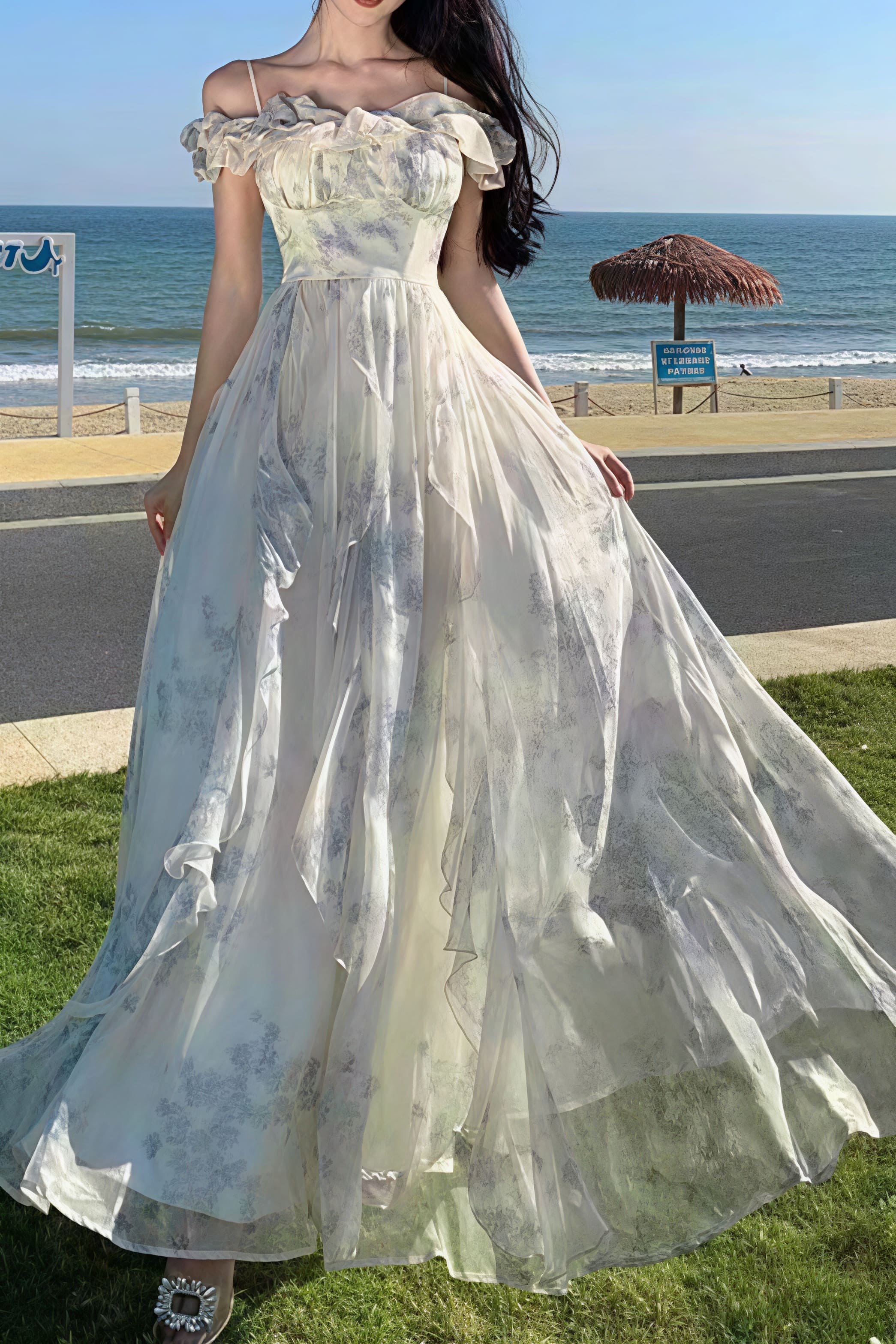 Spaghetti Strap Ruffled Floral Flowy Maxi Dress