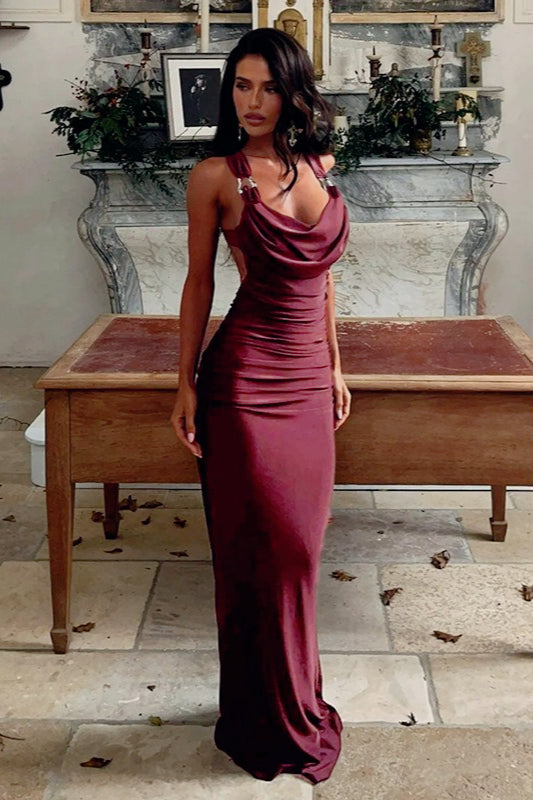 Elegant Draped Halter Slip Dress