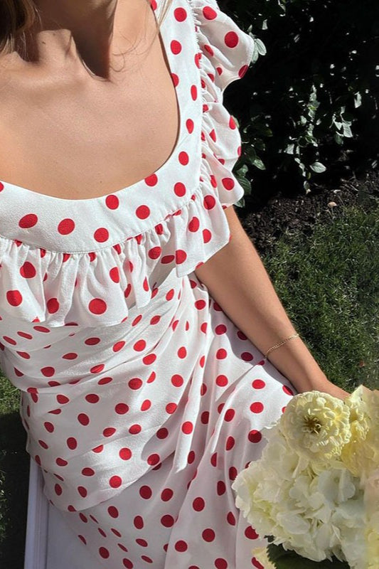 Polka Dot Cami ALine Ruffled Maxi Dress