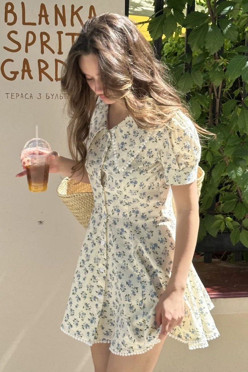 Floral Print Peter Pan Collar Wrap Dress