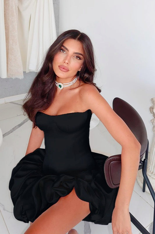 Strapless Ruched ALine Silk Dress