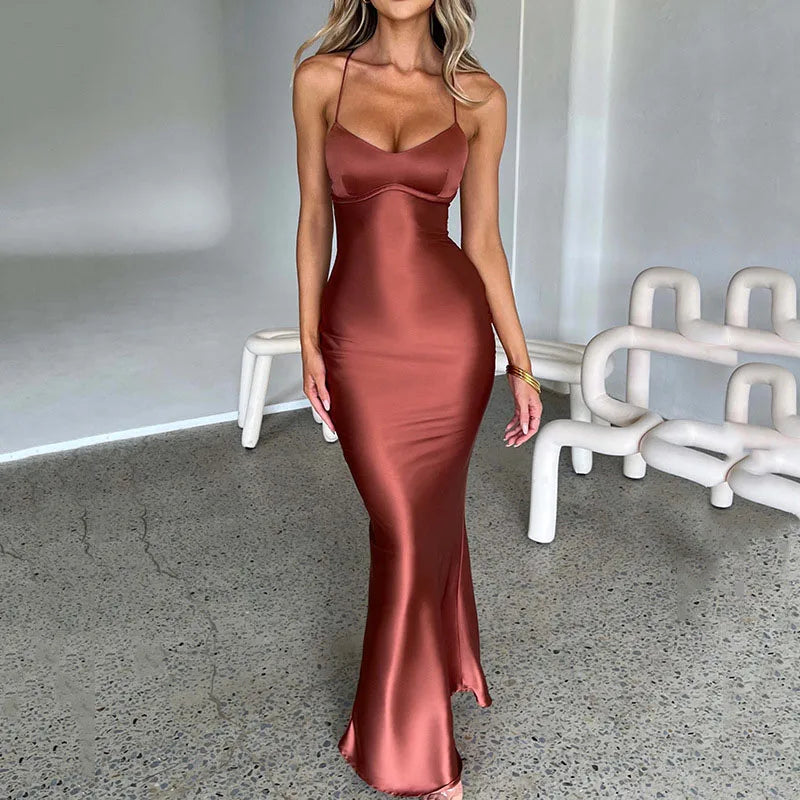 Satin Laceup Mermaid Maxi Dress