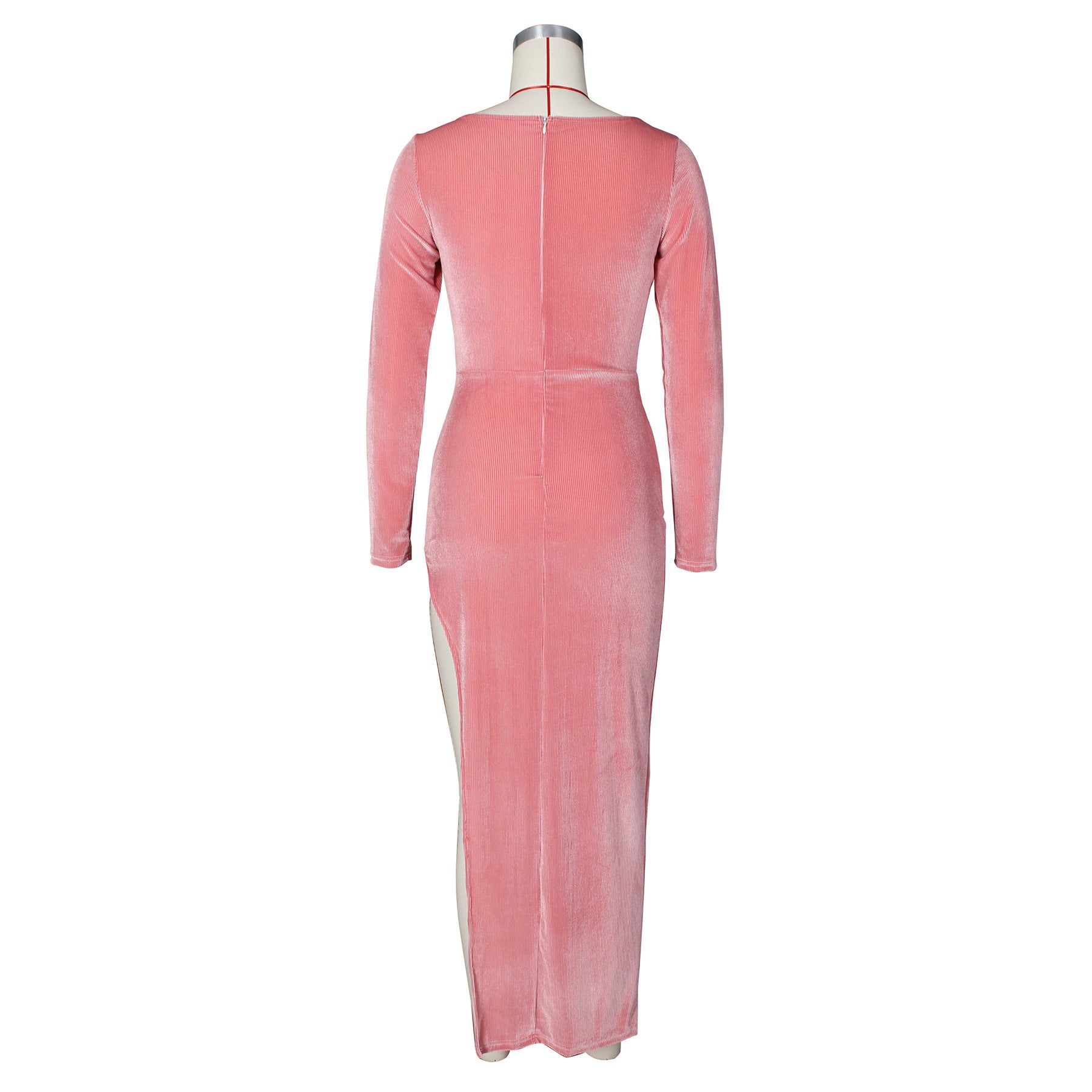 Elegant Velvet High Waist Slit Maxi Dress Sexy Long Sleeve Evening Party Dress