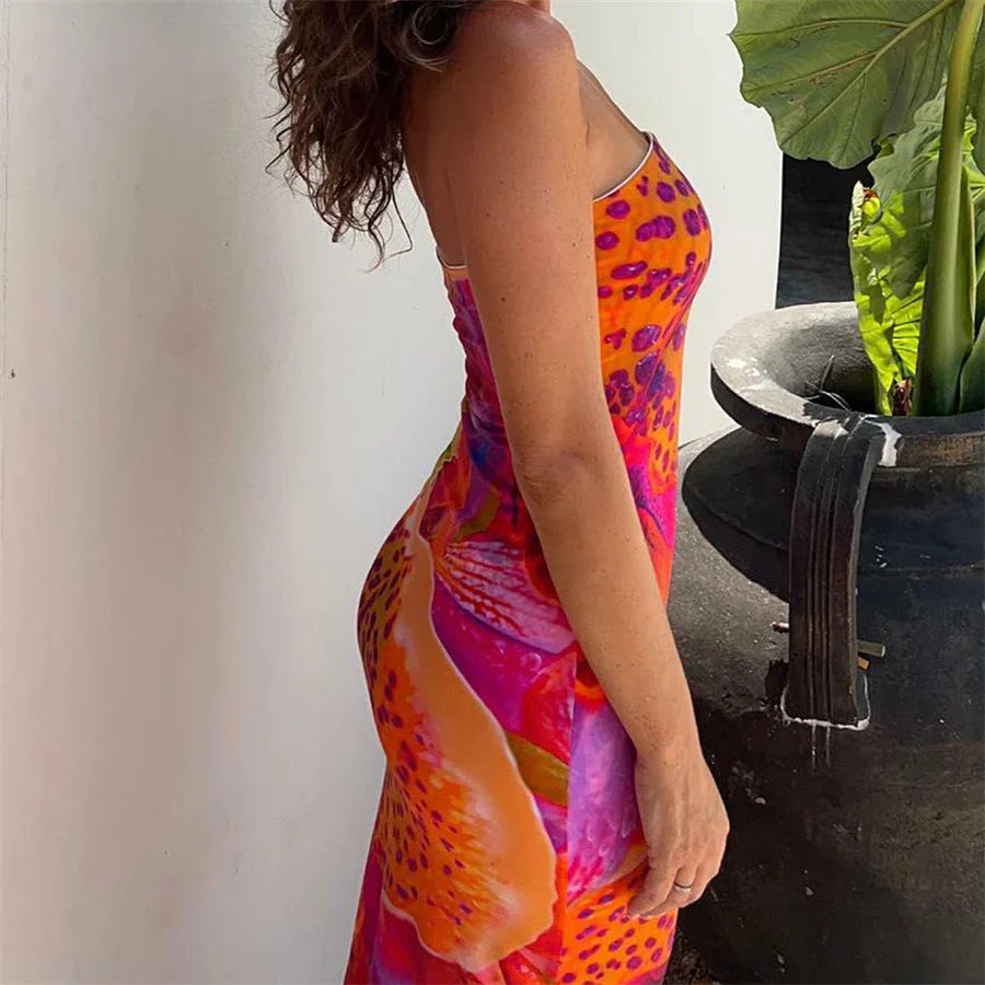 Leopard Print Strapless Maxi Dress