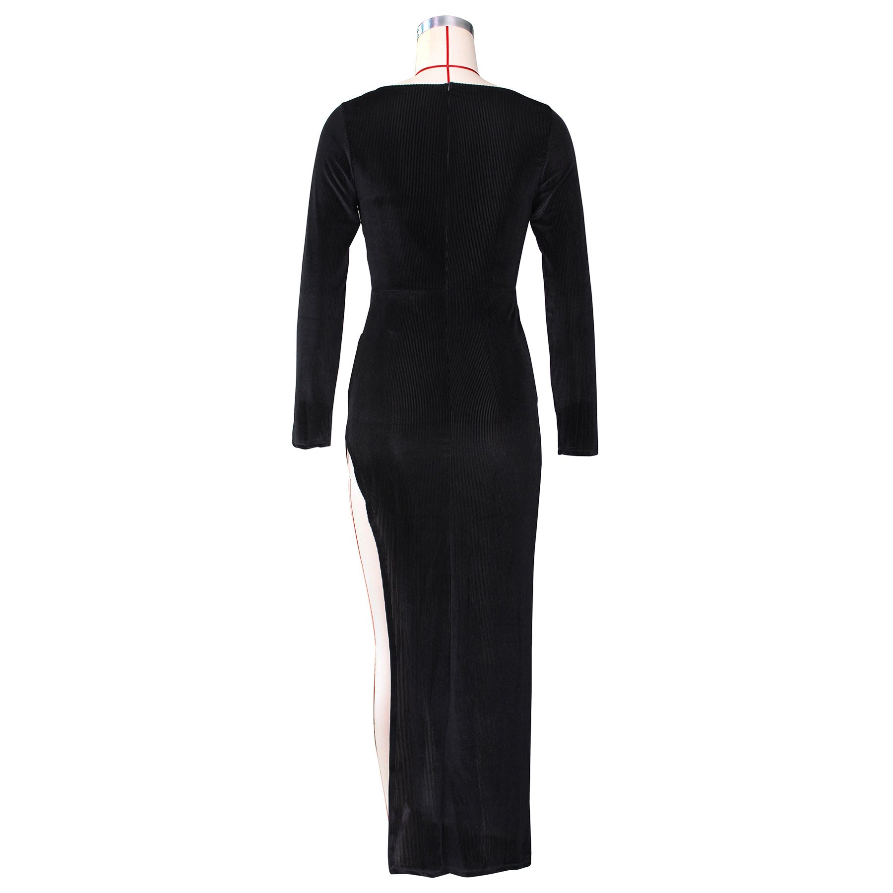 Elegant Velvet High Waist Slit Maxi Dress Sexy Long Sleeve Evening Party Dress