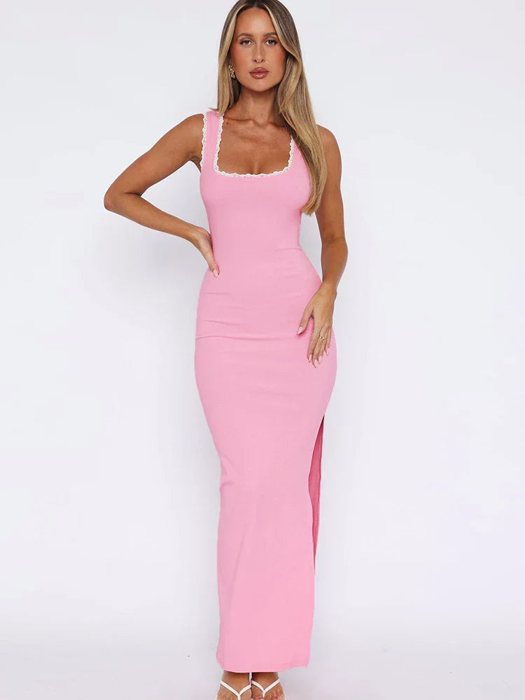 Color Block Square Neck Maxi Dress