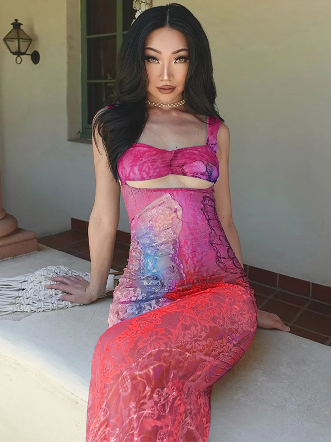 Lace Cut Out Bodycon Maxi Dress