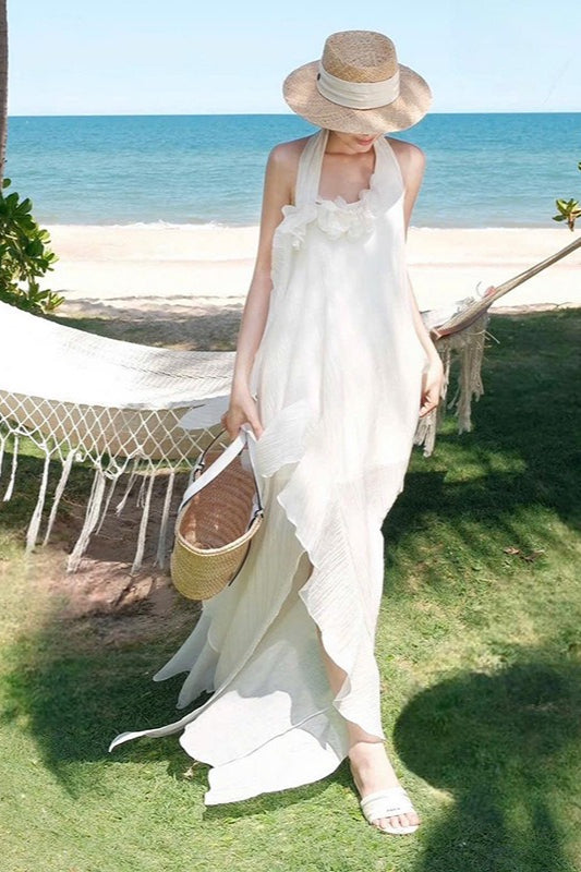 Halter Elegant Slim 3D Floral Maxi Dress