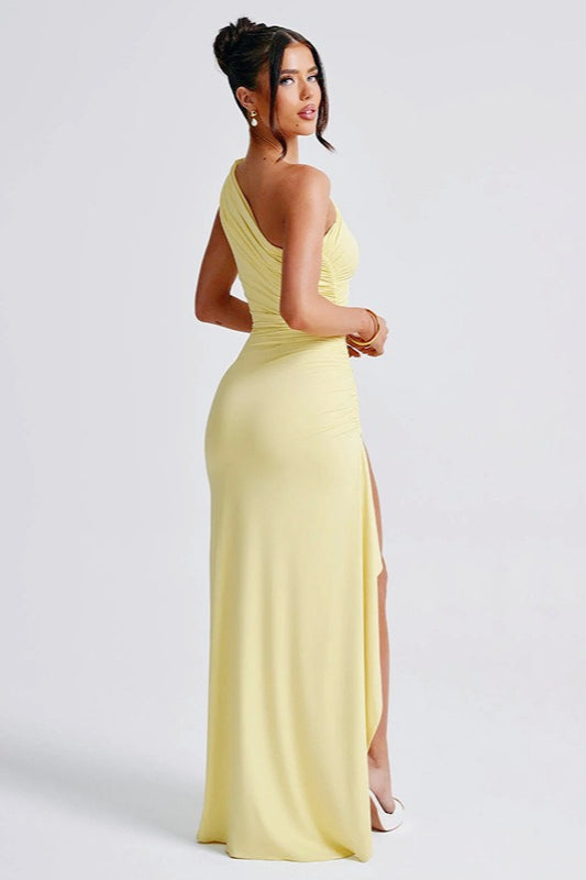OneShoulder Stretch Slit Birthday Dress