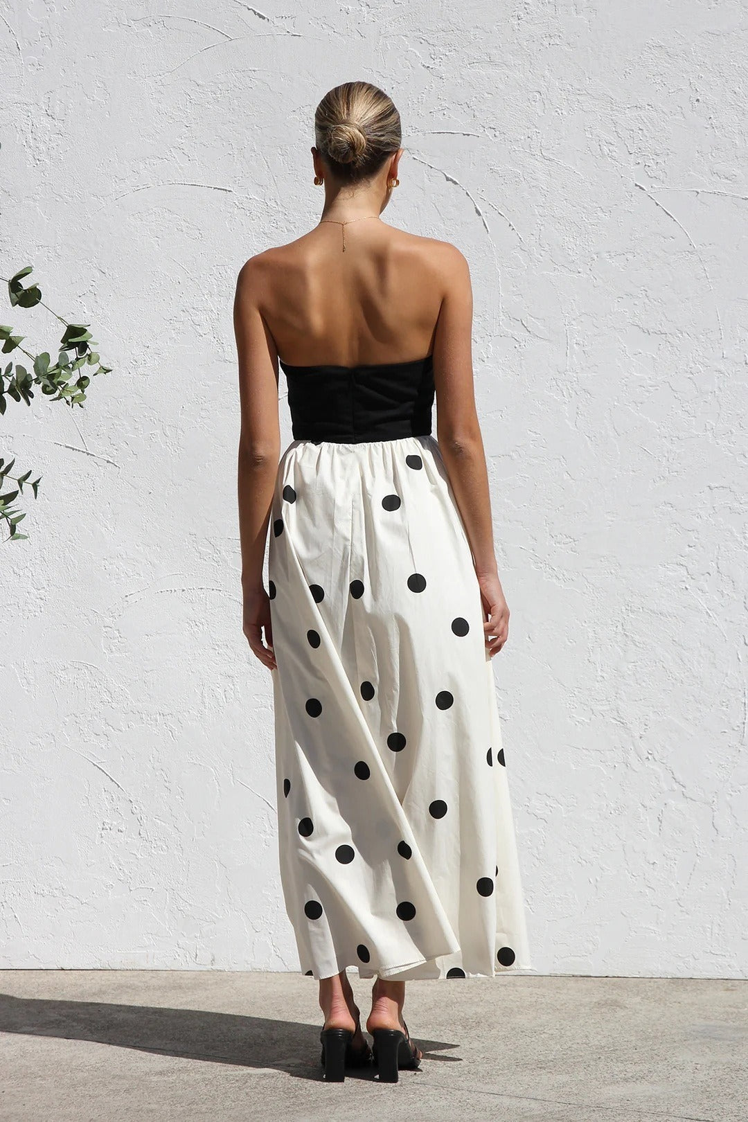 Polka Dot Print Strapless ALine Maxi Dress