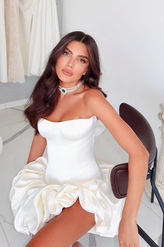 Strapless Ruched ALine Silk Dress