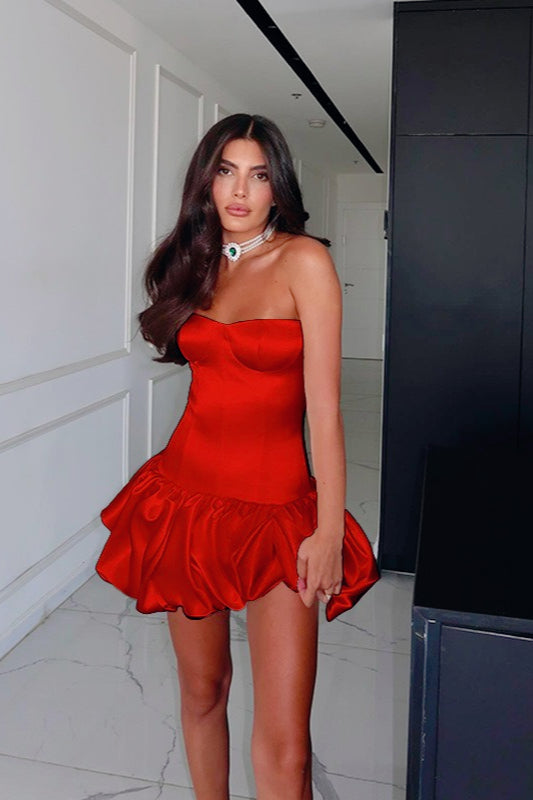 Strapless Ruched ALine Silk Dress