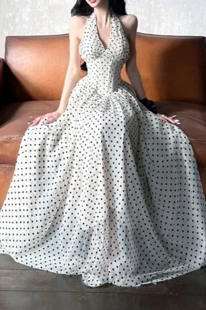 VNeck Polka Dot Maxi Dress