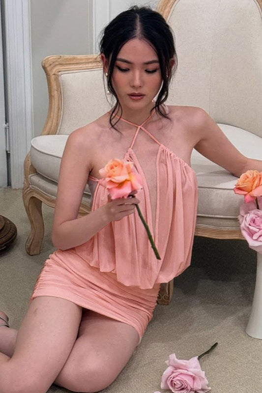 Sexy Halter Backless Bodycon V Neck Mini Dress