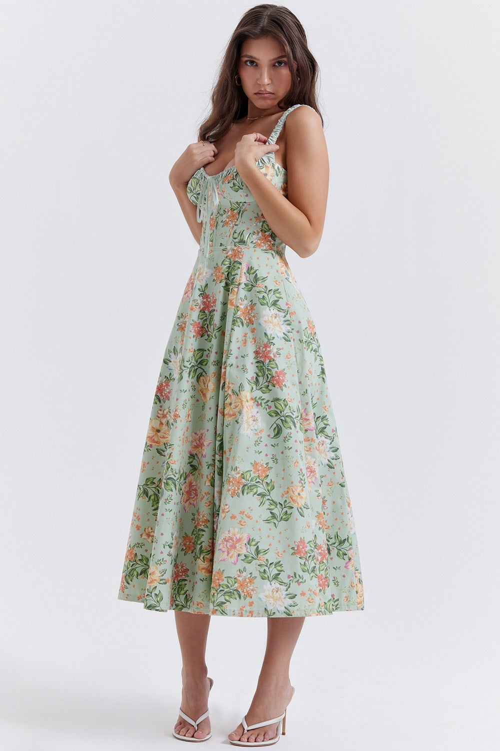 Patchwork Print Wrap Flowy Floral Dress