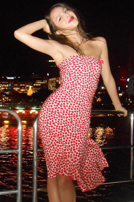 Strapless Heart Print Bodycon Floral Dress