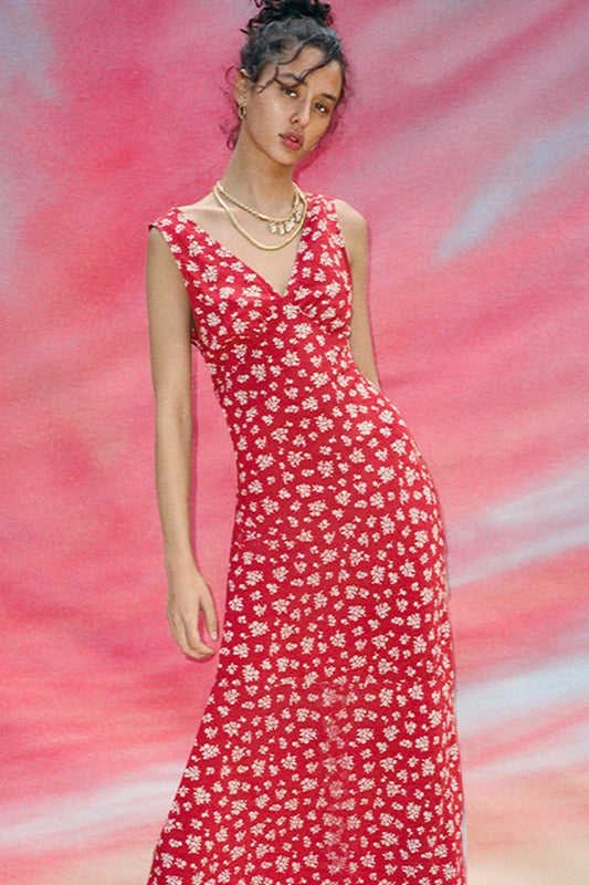 VNeck Sleeveless Slip Floral Dress
