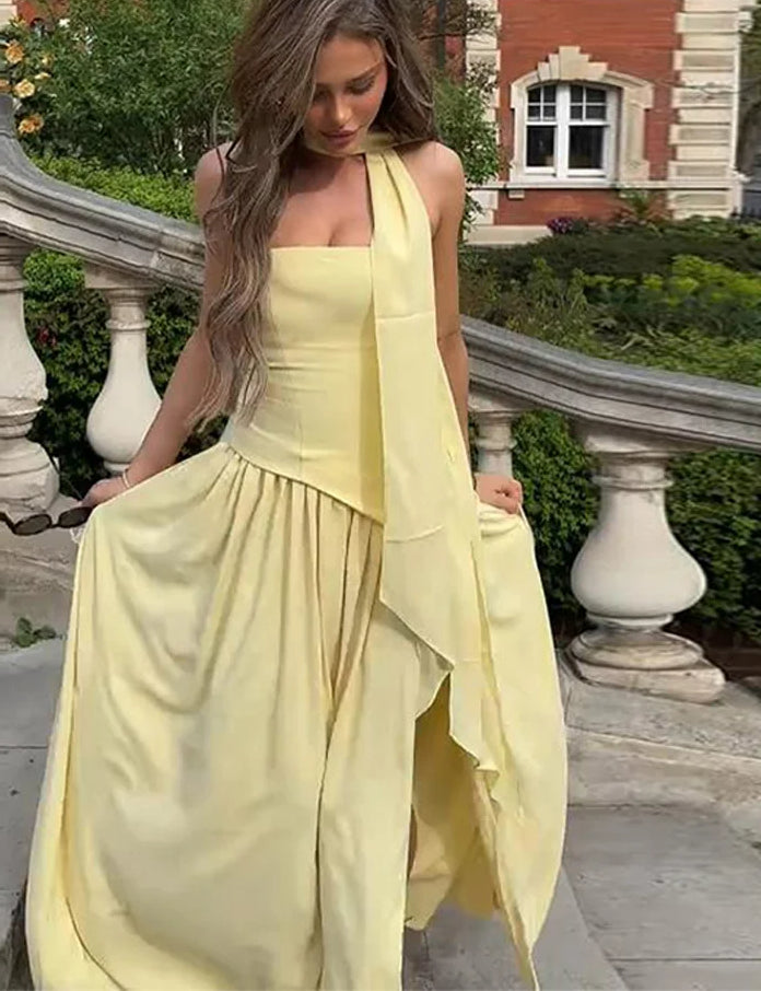 Patchwork Strapless Split Maxi Dress