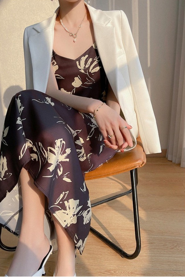 Floral Triacetate Satin VNeck Cami Maxi Dress