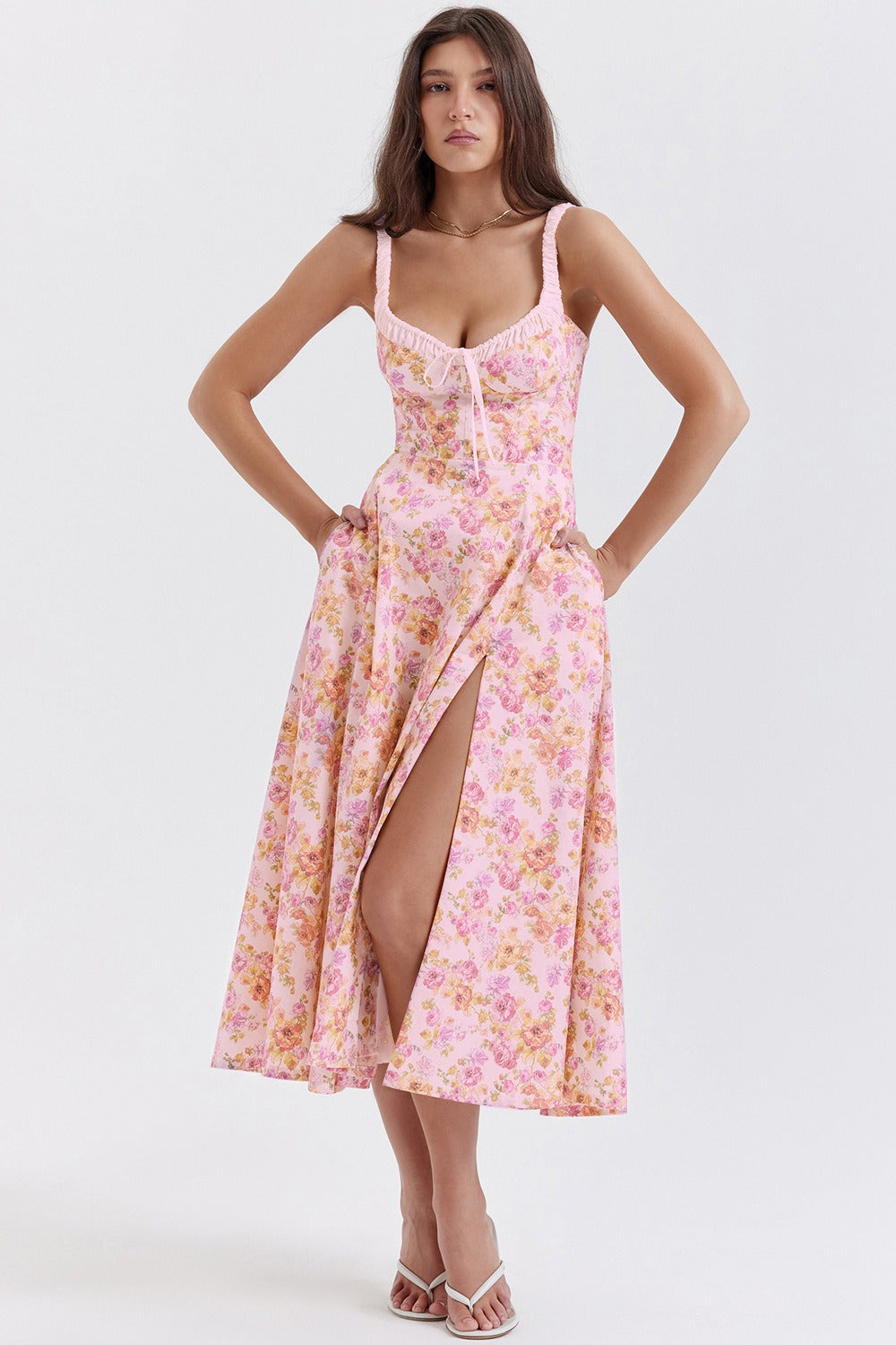 Patchwork Print Wrap Flowy Floral Dress