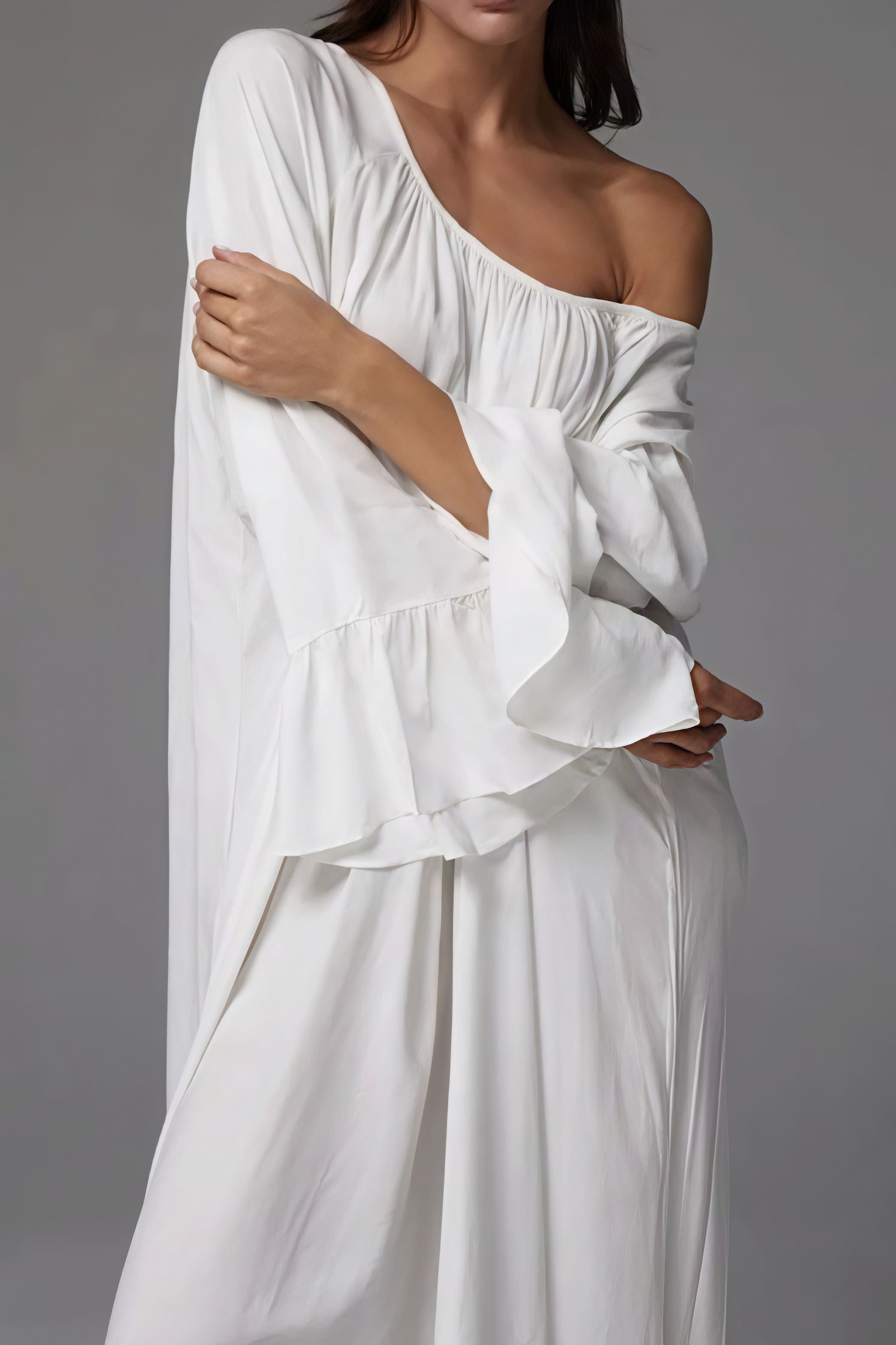 Solid Loose Slouchy Flared Hem Maxi Dress