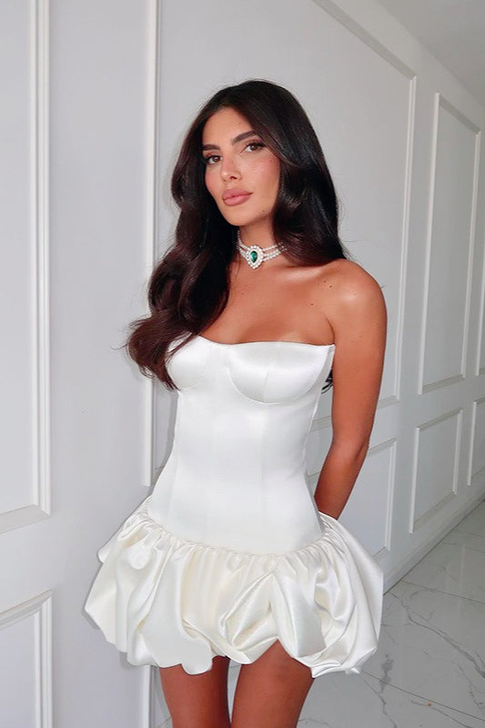 Strapless Ruched ALine Silk Dress